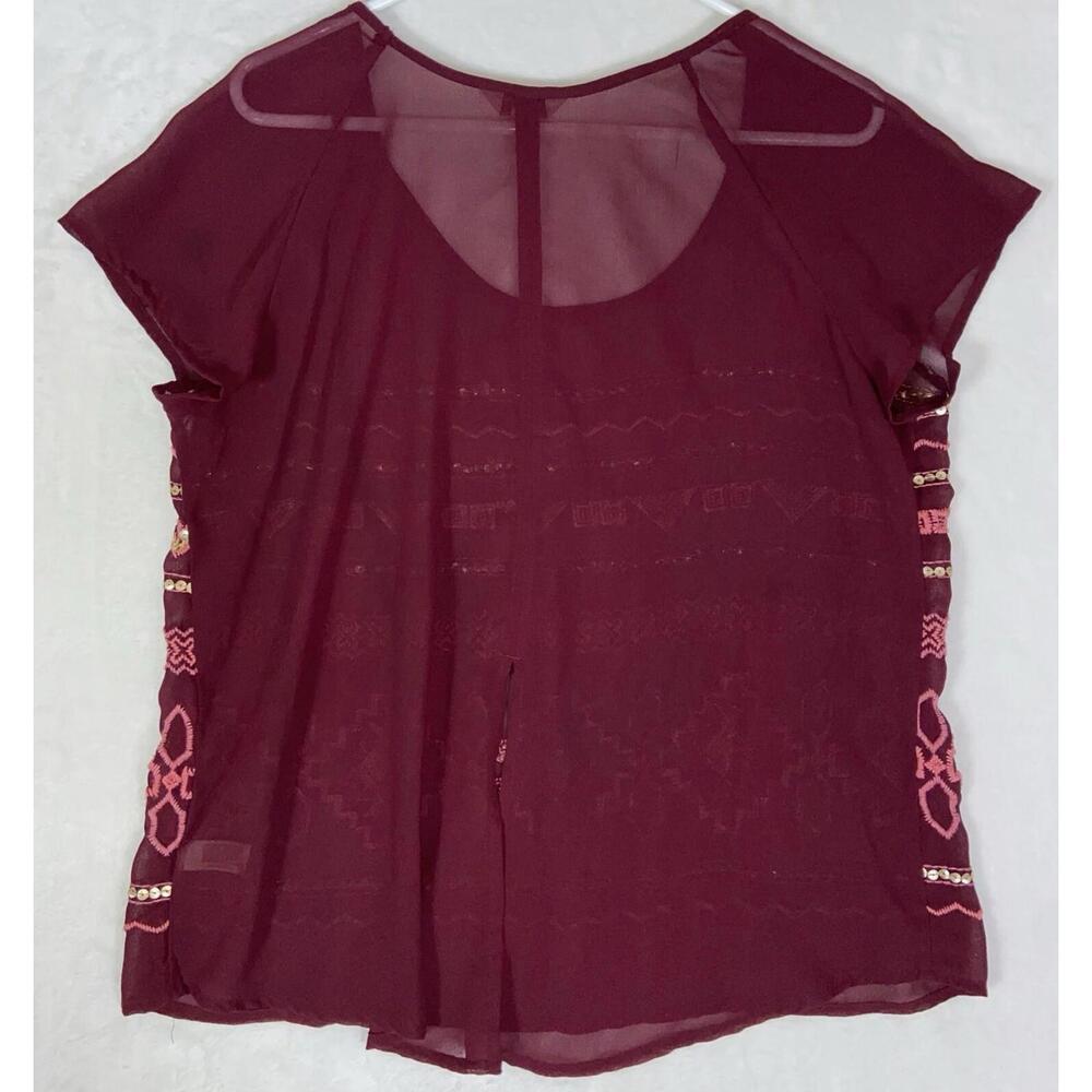 Arizona Jeans Sheer Red Sequined Blouse boho tunic shirt size XL women - Picture 6 of 7